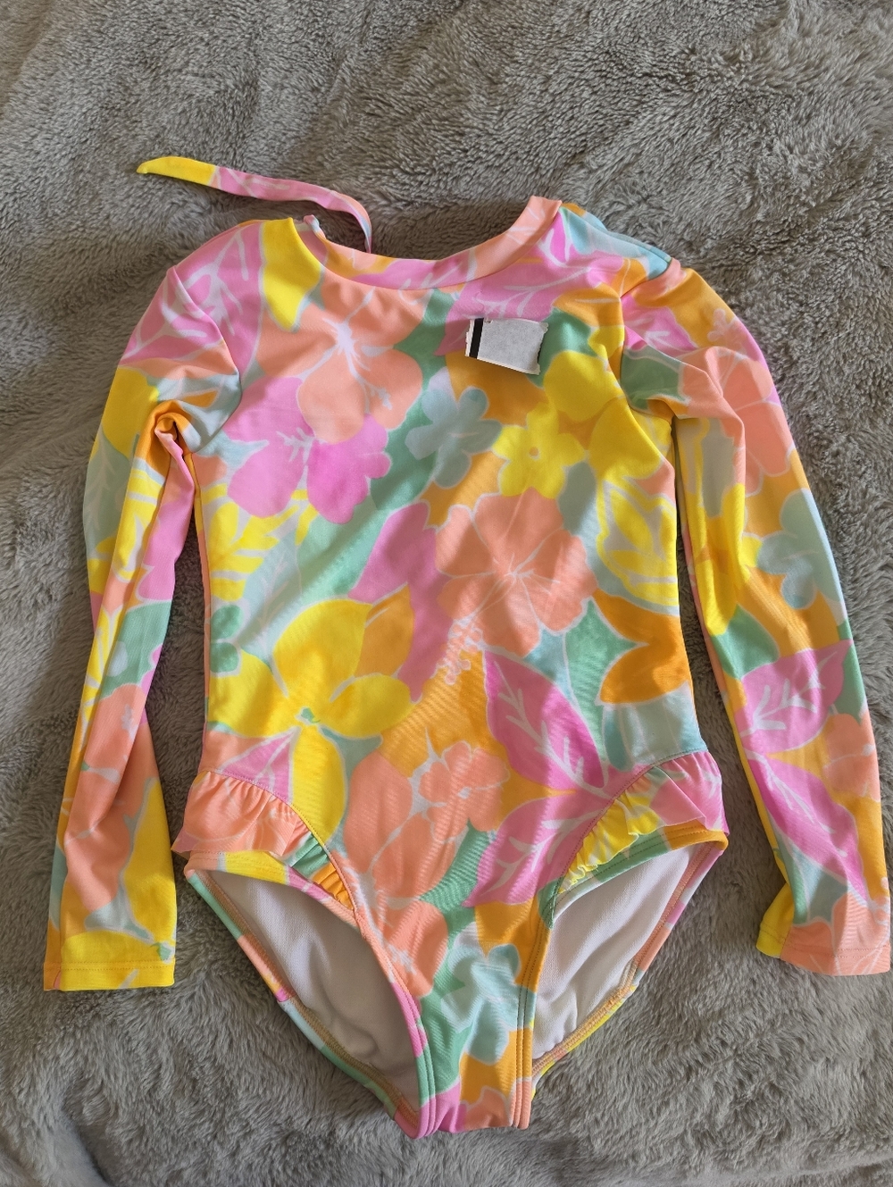 Long-Sleeve Floral One-Piece Swimsuit for Kids - Pink Yellow Multi